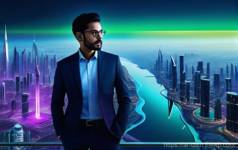 최신 빅데이터 분석 기법과 프레임워크 - **Prompt: "A dynamic, wide-angle shot of a modern data scientist, an Arab professional in their earl...