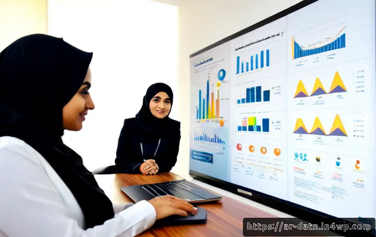 빅데이터 분석 프레임워크 구현 사례 연구 - Photorealistic case study scene of an Arab data analytics team implementing a big data framework in ...